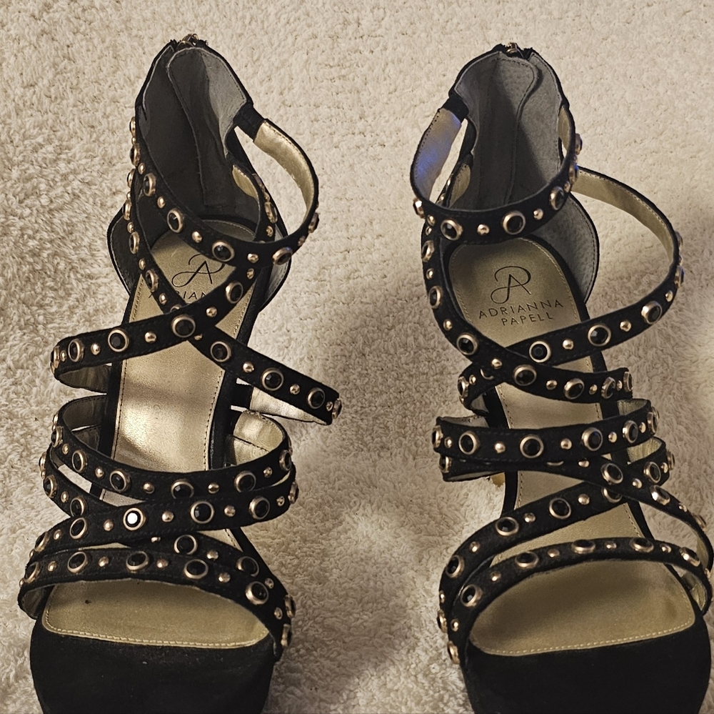 Adrianna Papell Black Studded Strappy Heels